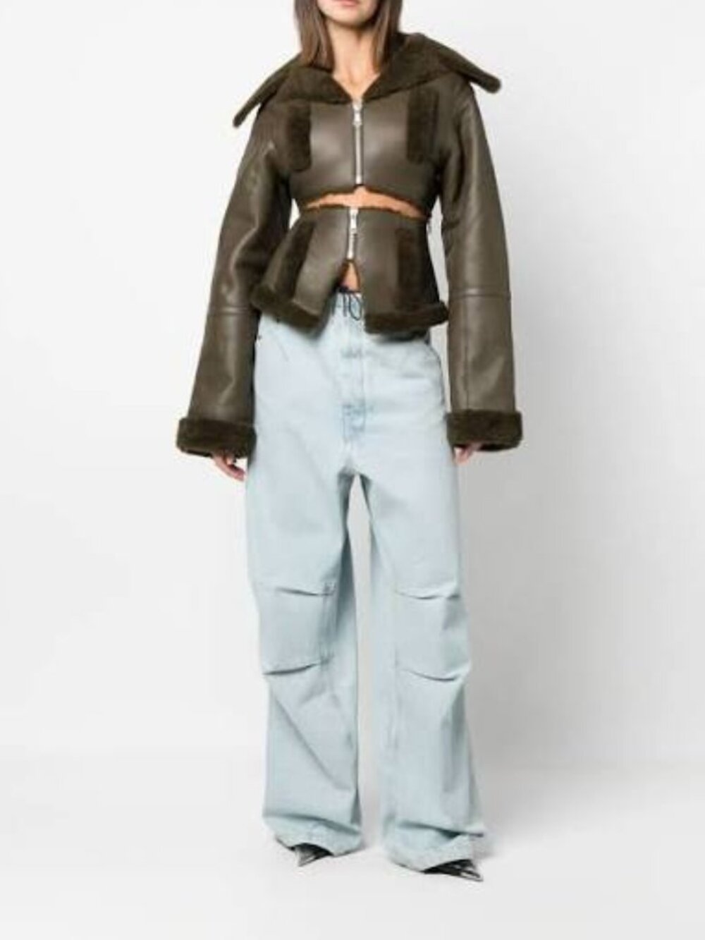 ANDREĀDAMO CUT-OUT SHEARLING-TRIM LEATHER JACKET SIZE MEDIUM NWT - Picture 3 of 6